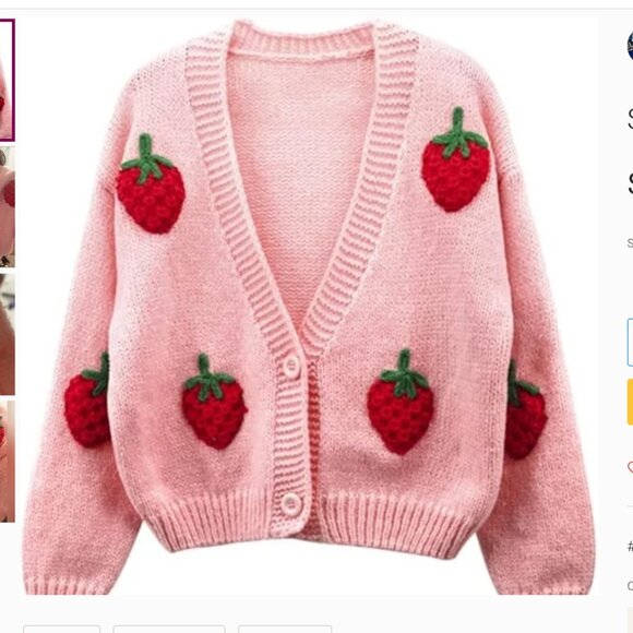 Mure + Grand Sweaters - Mure + Grand Strawberry Knit Pink Cardigan, Small, Never Worn